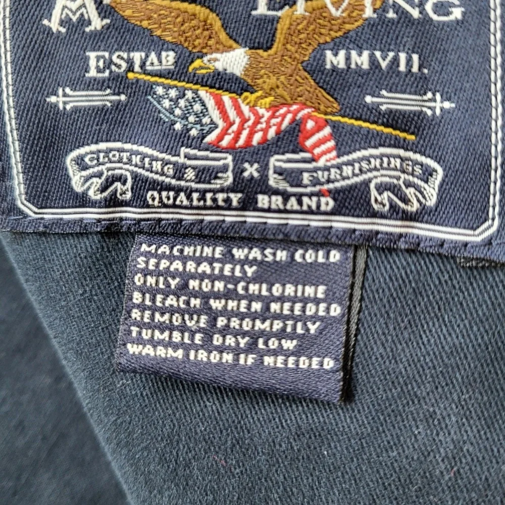American Living Mens Navy Blue Cotton Twill 3-Button Blazer Nautical Crest L